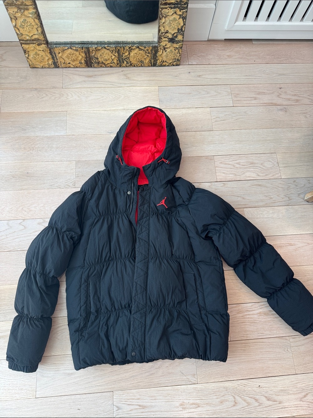 Jordan Black Puffer Jacket with Red Lining and Jumpman Logo